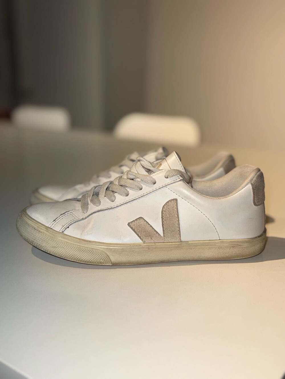 Veja Esplar Leather Sneakers in White/Taupe Suede Women's Size 6